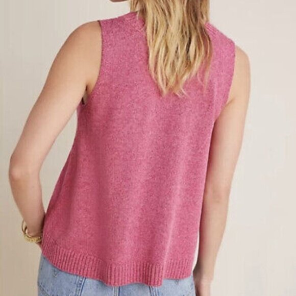 Anthropologie Tank Top Knit Womens Medium Pink V-Neck Sleeveless Cotton Blend - Picture 8 of 9